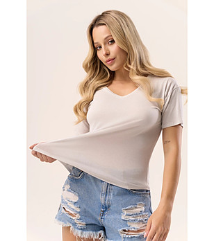 Светлосива дамска блуза с къс ръкав Serina снимка