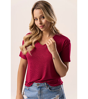 Дамска блуза с къс ръкав в бордо Serina снимка