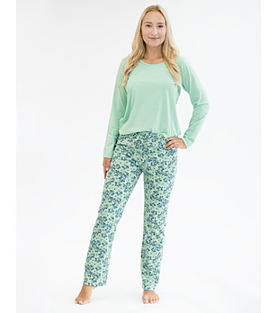 Памучна дамска пижама в цвят мента снимка