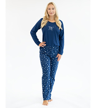 Тъмносиня дамска пижама от памук с принт снимка