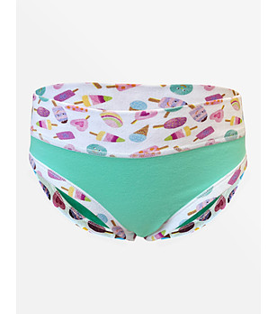 Памучни детски бикини в цвят мента и бяло с принт снимка