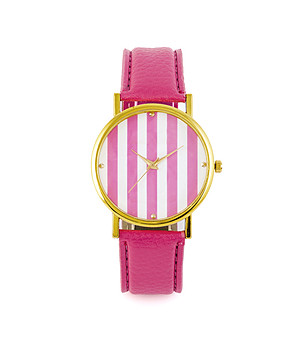 Дамски часовник в розово, бяло и златисто на райе снимка