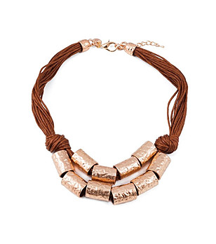 Дамско колие в кафяво и розовозлатисто снимка