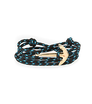 Мъжка гривна в черно и синьо със златиста котва снимка