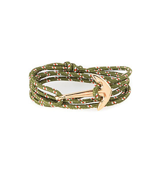 Мъжка гривна в зелено със златиста котва снимка