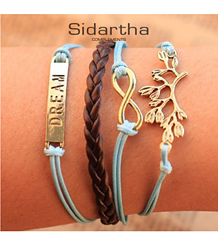 Дамска гривна в светлосиньо, кафяво и златисто снимка