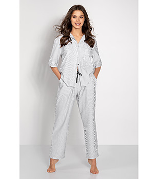 Сива памучна дамска пижама на фино райе Alessia снимка