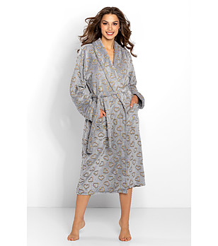 Сив дълъг дамски мек халат на сърца Zoe снимка