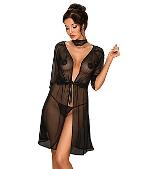 Комплект от ефирен черен халат с чокър Lucita снимка