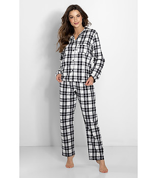 Памучна пижама на черно каре Stay Warm снимка