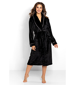 Черен дамски халат с кадифен ефект Charlotte снимка