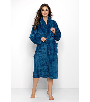 Дамски дълъг оребрен халат в тюркоаз One And Only снимка