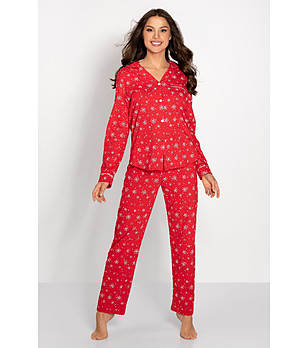 Памучна червена дамска пижама с коледен принт Доставчик код: Piżama Letters To Santa снимка