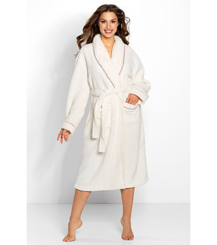 Дълъг мек дамски халат в екрю с розов кант Dolce Vita снимка