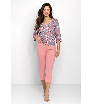 Розова памучна пижама с флорален принт Everyday снимка