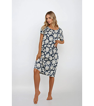 Тъмносиня памучна нощница с принт Saphire Nights снимка