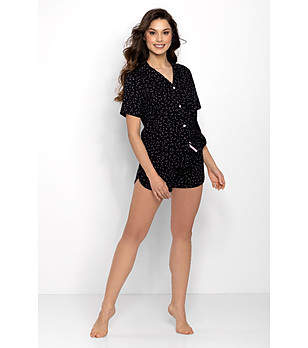 Черна памучна дамска лятна пижама на сърца Unique Beauty снимка