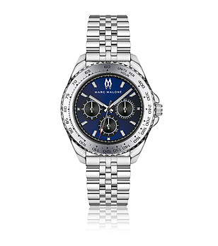 Сребрист мъжки часовник с тъмносин циферблат снимка