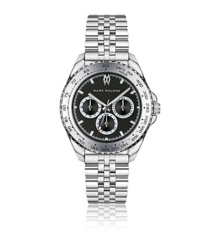 Мъжки сребрист часовник с черен циферблат снимка