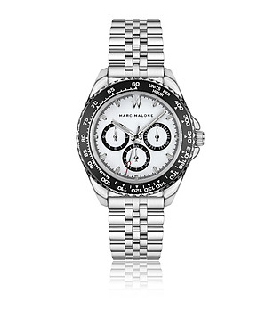 Сребрист дамски часовник с черен безел снимка