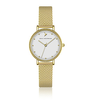 Дамски златист часовник в бяло  снимка