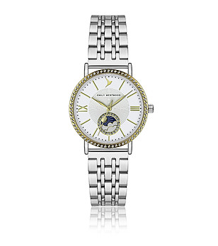 Сребрист дамски часовник със златисти детайли снимка