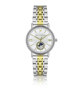 Сребрист дамски часовник със златист кант снимка