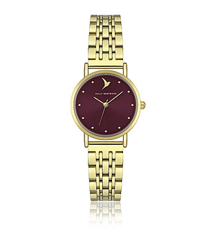 Дамски златист часовник с циферблат в бордо снимка