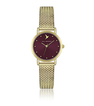 Златист дамски часовник в циферблат в бордо снимка