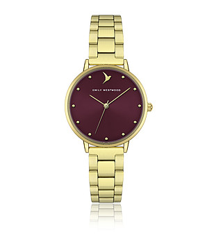 Златист часовник с циферблат в бордо снимка