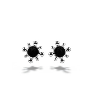 Дамски обеци с покритие от бяло злато и черен камък снимка