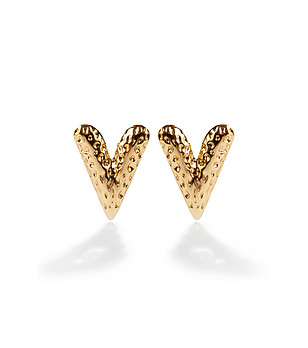 Релефни позлатени обеци сърца снимка