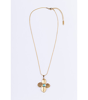 Дамско позлатено колие с висулка с тюркоаз снимка