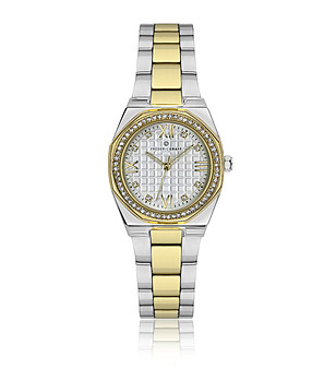 Дамски часовник в сребристо и златисто с камъчета снимка