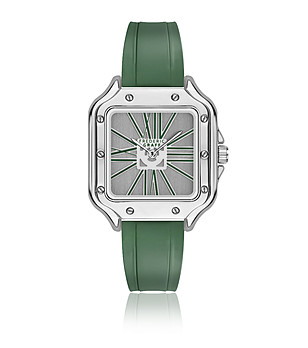 Сребрист мъжки часовник със зелена силиконова каишка снимка