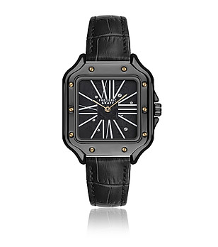 Черен мъжки часовник с кожена каишка снимка