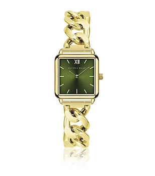 Златист дамски часовник със зелен циферблат снимка