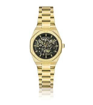 Автоматичен златист мъжки часовник скелетон снимка