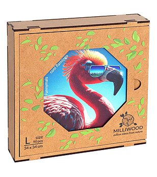 Дървен пъзел 90 части - Фламинго снимка