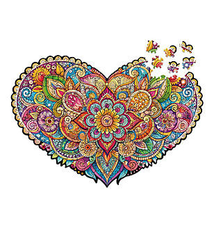 Дървен пъзел 150 части - Мандала - Сърце снимка
