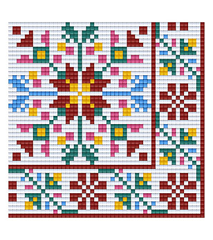 Мозайка с пиксели - Българска шевица, 48x48 пиксела - Кюстендилски мотиви снимка