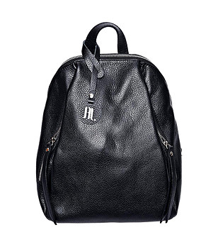 Кожена дамска раница в черно Rona снимка