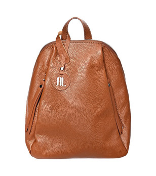 Кожена дамска раница в цвят коняк Rona снимка