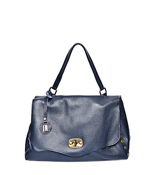 Кожена дамска чанта в тъмносин цвят Polet снимка