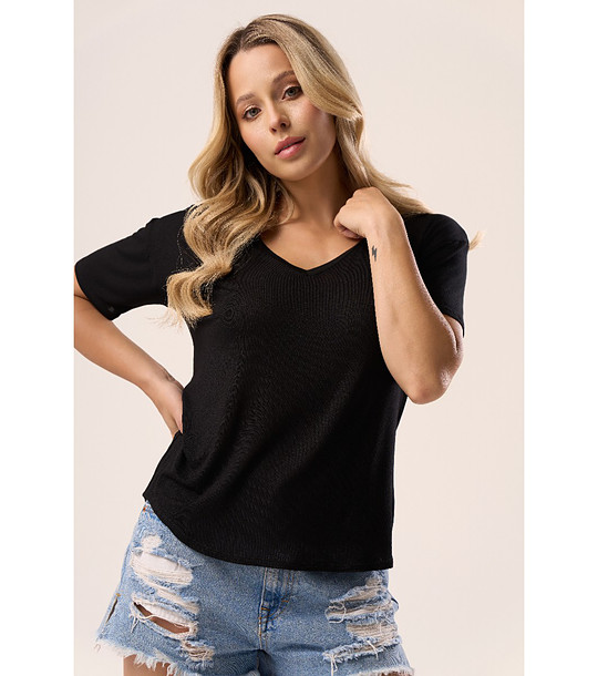 Черна дамска блуза с къс ръкав Serina снимка