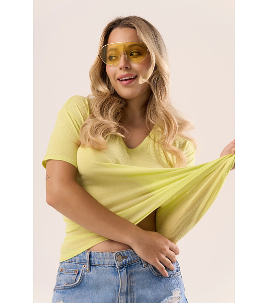 Тънка дамска блуза с къс ръкав цвят лайм Serina снимка