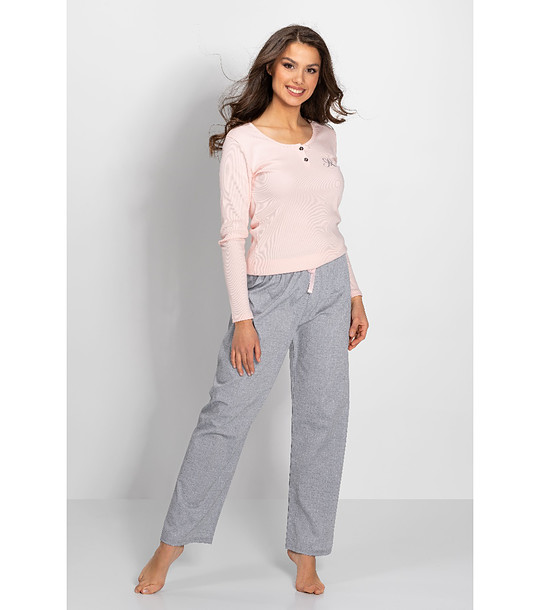 Памучна пижама в сиво и розово Linda снимка