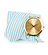 Златист часовник с текстилна каишка на райе в синьо и бяло-1 снимка