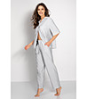 Сива памучна дамска пижама на фино райе Alessia-2 снимка