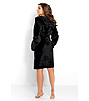 Черен дамски халат с плюшен ефект Kitty-1 снимка
